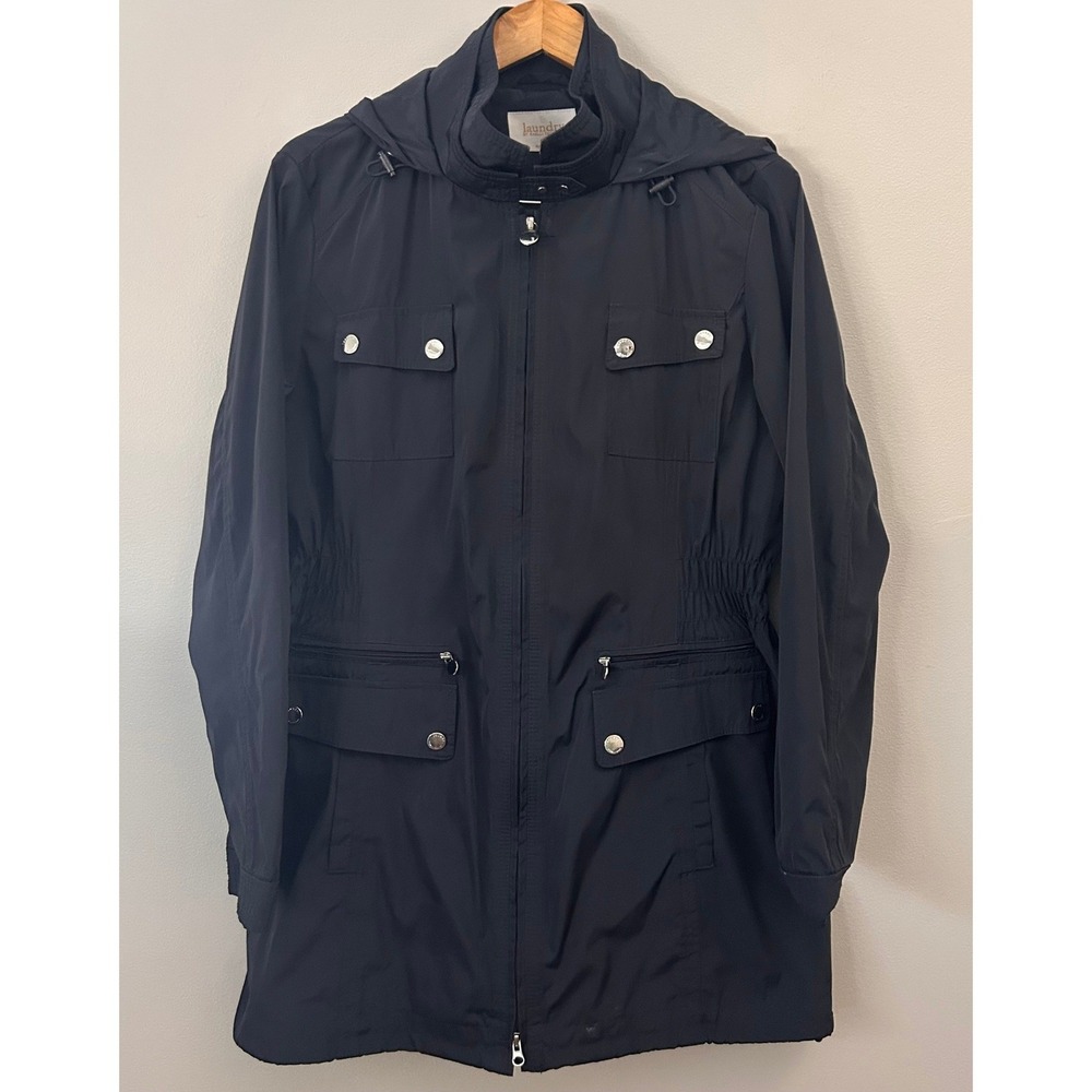 Laundry by Shelli Segal Jacket Womens XL Black Hooded Anorak Utility Rain Coat